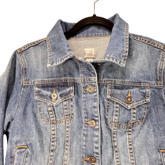 JCP Blue Jeans Denim Jacket Medium Distressed 93677 Button Pockets Short Classic - Picture 2 of 10